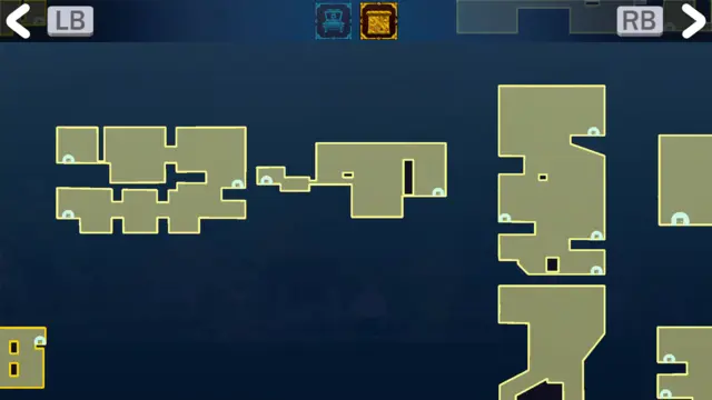 Tela de mapa com várias salas ligadas.